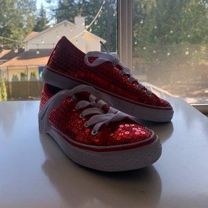 Girls size 3 Red sequence tennis shoes.